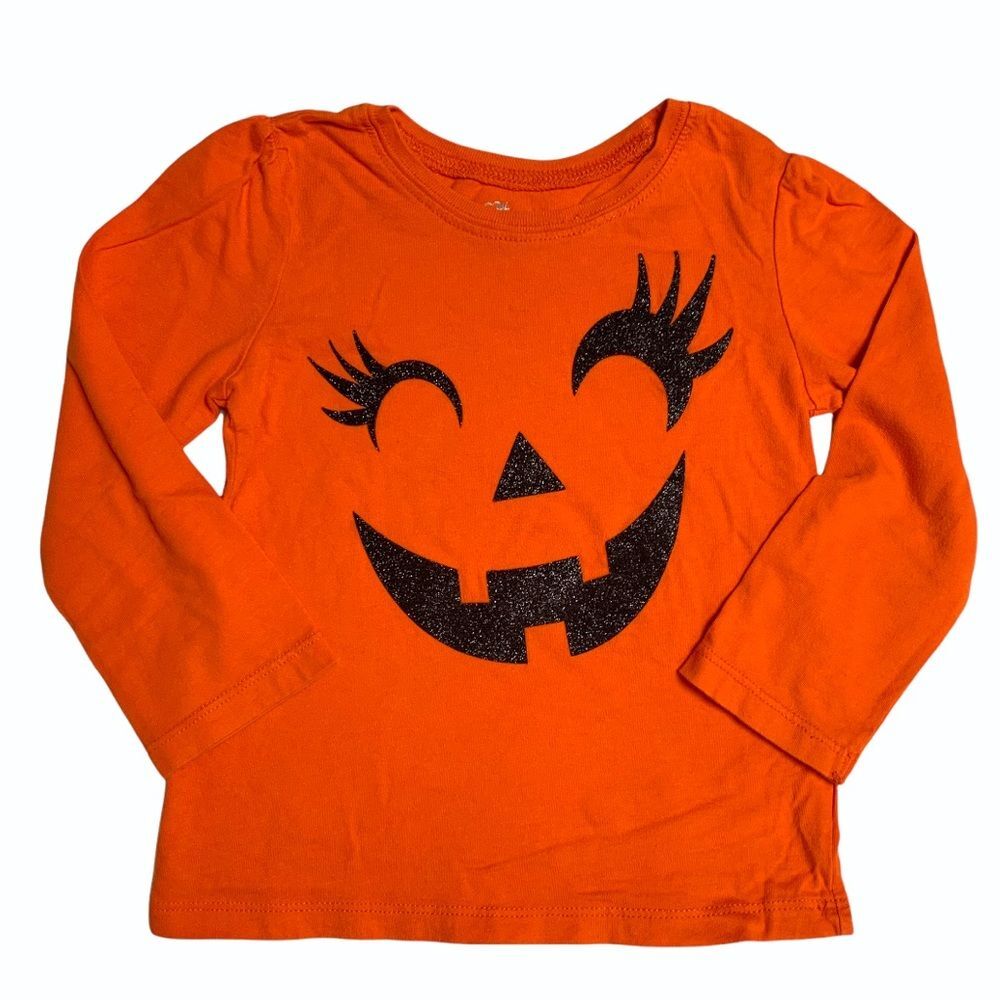 Halloween Jack O Lantern Pumpkin Top Girl’s 3T Orange Glitter Long Sleeve TShirt